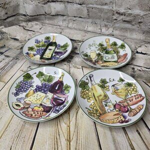 CHEESE & WINE Charcuterie Canapés Porcelain Plates Set 4 Appx 5.5" Unmarked